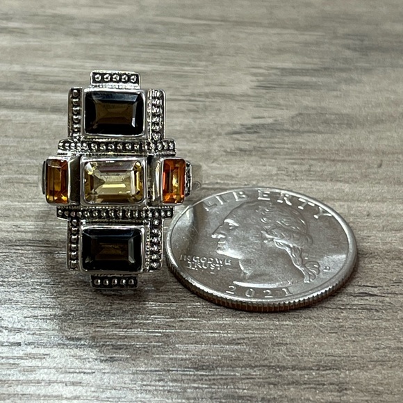 Nicky Butler SS Smokey Quartz, Citrine, Honey Topaz Multi Gemstone Art Deco Ring - Picture 3 of 10